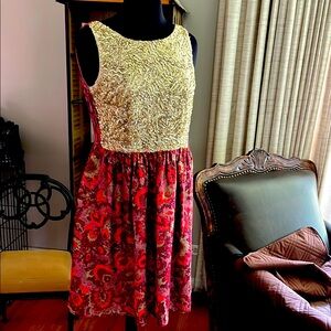 Super fun on trend anthropology dress Gold and Red Women's Dress. Size medium